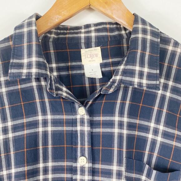 J. Crew Plaid Perfect Button Down Shirt in Navy - Picture 2 of 8
